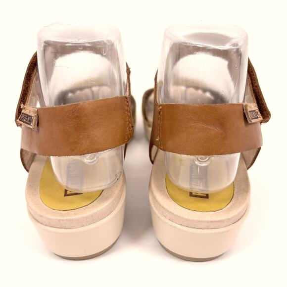 Pikolinos Mykonos Platform Wedge Sandals 39 8.5 Perforated Leather Shoes Yellow - Picture 7 of 11